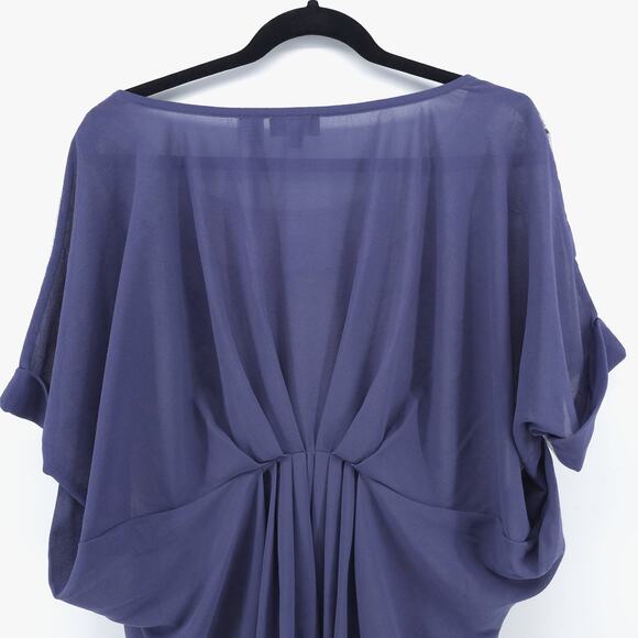 Miss Me Medium Boho Beaded Floral Periwinkle Romantic Top Chiffon Gathered Back - Picture 10 of 11